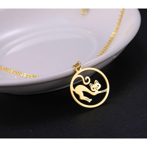 Cazador Gold Color Cute Octopus Animal Pendant Necklaces for Women Wolf Cat Hollow Necklace Stainless Steel Jewelry Friends Gift