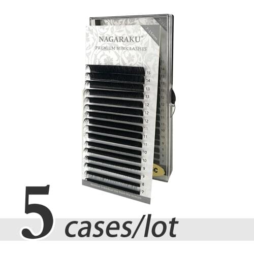 NAGARAKU 5 trays, 7~15mm mix premium natural mink individual eyelash russian volume eyelashes extension All size false lashes