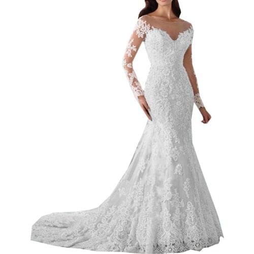Luxury Lace Applique Ball Gown Wedding Dresses 2020 New Long Sleeves Sexy Mermaid Bride Dress wedding dresses
