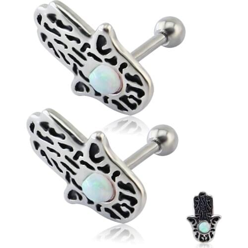 Opal Earrings Hamsa Hand Stud Earrings Surgical Ear Stud Piercing Fashion Women Hamsa Jewelry Helix Piercing Earring Jewelry
