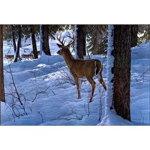 Modern Office Decor Art Wall Decoration oil Paintings Animals Snow Forest White-Tailed Deer Picture HD Printed on Canvas