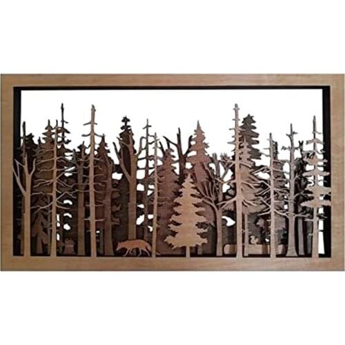 Mysterious Forest Landscape Wood Art Decoration, Wood Carving Wall Decoration, Birch Tree Natural Wood Wall Hanging