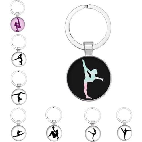 Leisure Gymnast Pattern Keychain Rhythmic Gymnast Pattern Glass Pendant Keychain Gymnast Souvenir Gift