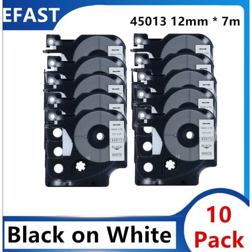 10 Pack 12mm 45013 Black on white compatible dymo D1 12mm label printer 45014 laminated label tapes for LM 160 280 label maker
