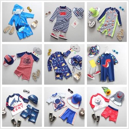 UPF50+ Boys Surfing suit 1~10Y Toddler Boys Swimwear Cartoon shark Children Swimwear Kids Swim float Suit Boys Surfing suit