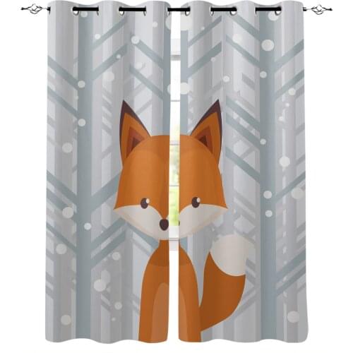 Winter Snowing Forest Cartoon Fox Curtain for Living Room Bedroom Curtain Window Treatment Blinds Drapes Kids Room Curtains