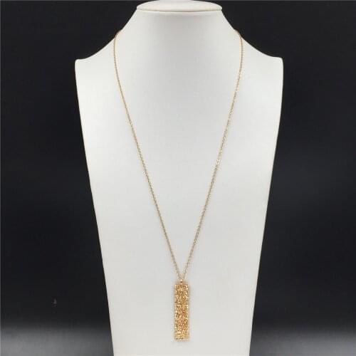 Bohemia Gold Color Plating Cutting Surface Square Bar Pendant Long Necklace For Women Casual Vintage Elegant Statement Jewelry