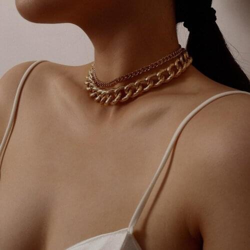 New Multilayer Crystal Pendant Necklace Women gold Color Cold wind geometry thick chain set Choker Necklaces Jewelry