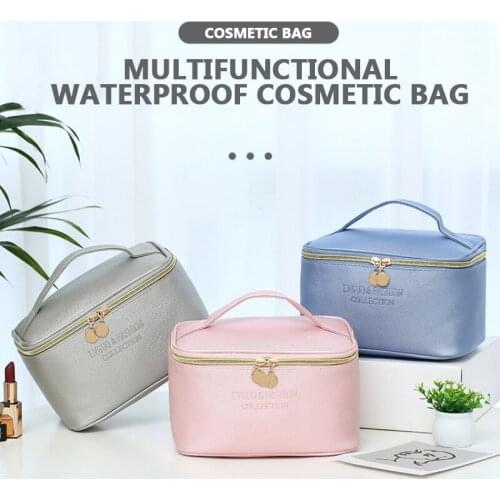 1PC Portable Cosmetic Bag Waterproof Cosmetic Storage Bag Travel Washing Makeup Organizer PU Leather Zipper Make Up Organizer