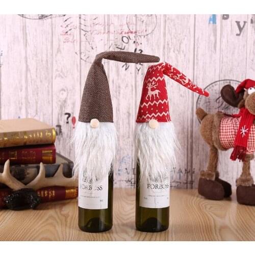 2 Color Christmas Rudolph Wine Long Hats Gift Wrap for red wine Santa Claus Wine Bottle Hats Dinner Table Decoration Home Party
