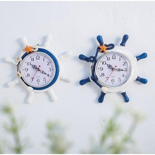 23cm Wooden Mediterranean helmsman wall clock Home decoration