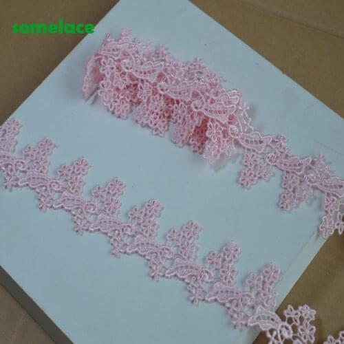 5Yds/Lot 4cm Wide Pink Hollow Continuous Wavy Style Floral Venise Lace Trim with Design for Wedding Bridal,Garment Decoration