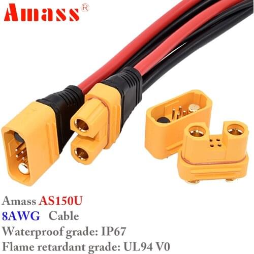 Amass AS150U 70A Copper Plated Male/Female Plug Connector Resistance Adapter Cable 35CM For RC Racing Drone FPV Model Spare Part