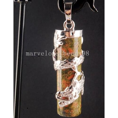 Free shipping Fashion Jewelry Scenery Jaspe Dragon Cylinder Pendant Bead MC3858
