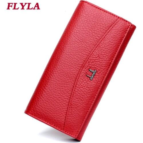 Brand womens genuine leather wallets first layer cowhide long wallet classic handbag wallet