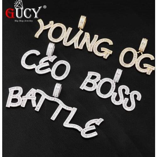 GUCY New A-Z Custom Name Letters Pendant With 4mm Tennis Chain Necklace Gold Silver Color Women/Mens Hip Hop Jewelry