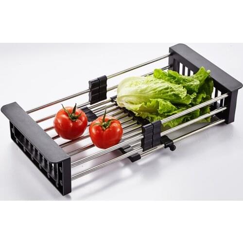 Black kitchen sink basket Strainer basket Stainless Steel Sink Drain Rack Washbasin Dish Basket Retractable Filte Sink Protector