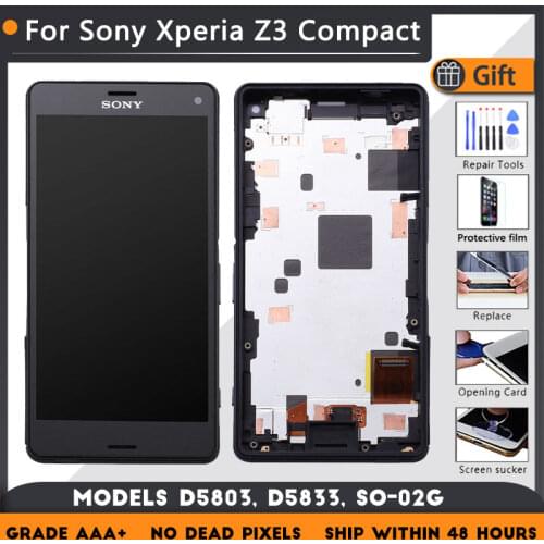 For Sony Xperia Z3 Compact D5803 D5833 SO-02G LCD screen assembly with front case touch glass,With repair parts LCD Display