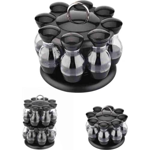 1 Set Spice Jar Eco-friendly Space-saving Plastic Condiment Jar with Storage Rack for Dorm