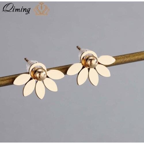 QIMING Elegant Boho Flower Leaves Stud Earring Ear Jackets Climber Vintage Simple Women Beads Earrings Birthday Gift