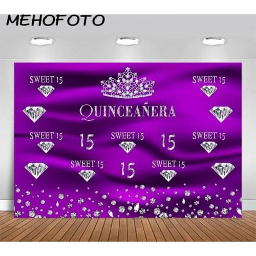 MEHOFOTO Sweet 15th Birthday Party Backdrop Diamond Birthday Party Photo Background for Photography Purple Decoration Supplies