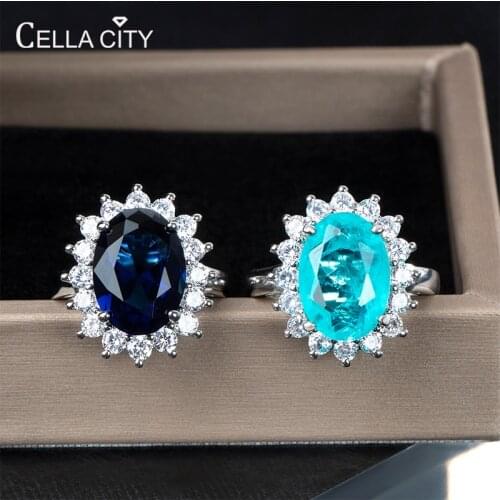 Cellacity classic 925 sterling silver ring for charm lady with oval shape sapphire paraiba gemstones 10*14mm wedding party gift