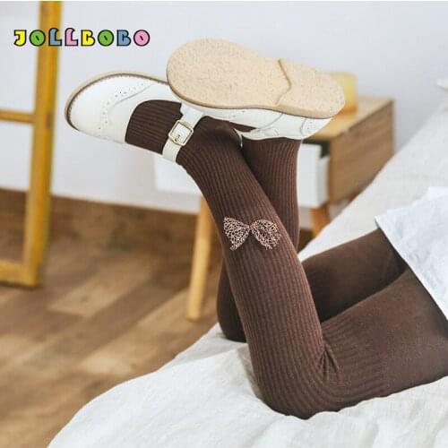 Toddler Girl Cotton Tights Spring Autumn 1-8Y Baby Girl Vertical Stripe Bow Tights Cute Stockings Pantyhose Kid Infant Knitted