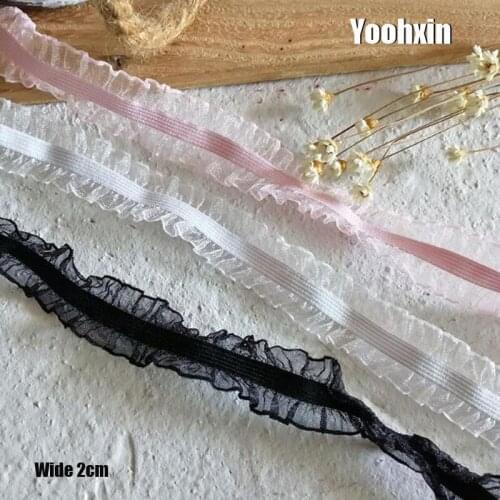2CM Wide HOT Elastic DIY cotton Embroidery Sewing flower Lace fabric Applique collar Ribbon Trim fringe guipure dress decor