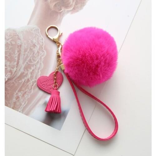 Fashion Rabbit Fur Ball Key Chain With Leather Tassel Pompom Key Ring Holder for Women Bag Car Jewelry Acessory NGL003