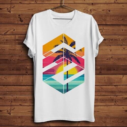 Geometric Sunset Sunrise beach funny t shirt men 2019 summer new white casual homme cool natural style tshirt