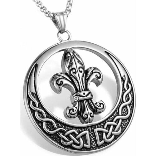 Mens Celtic Knot Fleur de lis Necklace Pendant Stainless Steel Silver Men
