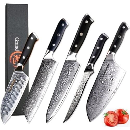 5 PCS Chef Knife Set Japanese vg10 Steel Damascus Kitchen Knives Kiritsuke Boning Paring Cooking Tools G10 Handle Stainless Pro