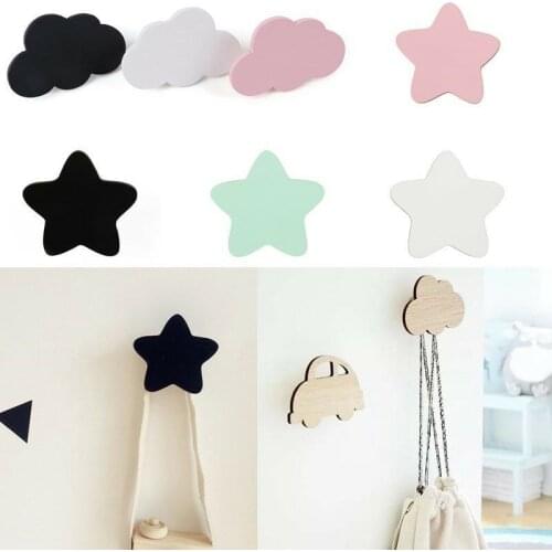 Childrens Bedroom Wall Hooks Nursery Wood Hanger Scandinavian Style Star Cloud