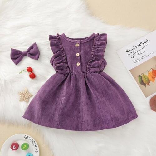 Pudcoco Toddler Baby Girl Clothes Solid Color Sleeveless Ruffle Dress Outfit Casual Baby Girl Dress Headband 2Pcs Outfits