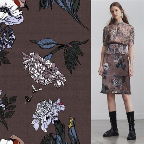 Polyester satin dress high-end chrysanthemum pattern custom fashion floral printed cloth diy patchwork 126