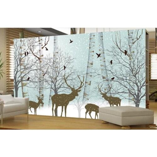 Custom mural wallpaper 3d,beautiful snow forest deer bird wallpaper,living room sofa tv background kids room papel de parede