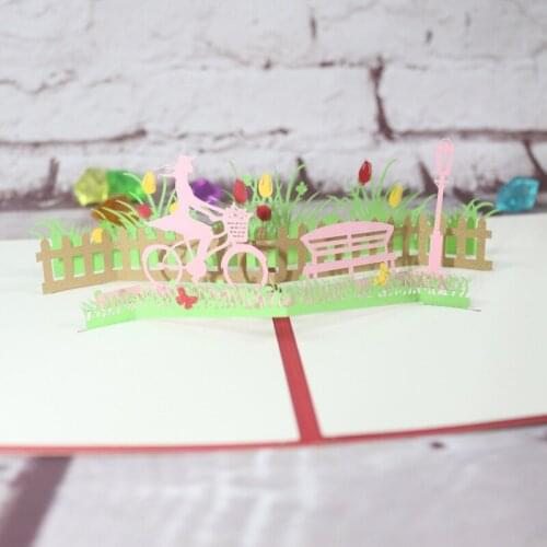3D Handmade Girls' Cycling In Flowers Invitation Greeting Cards PostCard Girls Birthday Teachers Day Valentines Day Gift