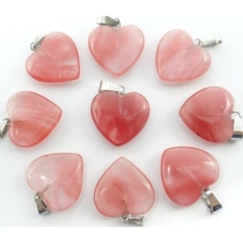 Natural stone Quartz Crystal Turquoises opal tiger eye Heart-shaped pendants for diy jewelry making necklace Accessories50pcs Q7