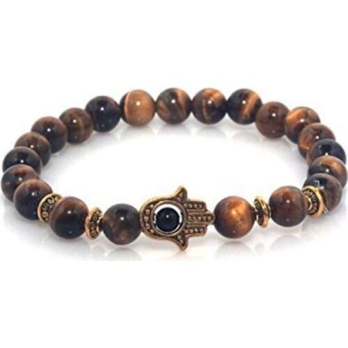 Hand palm 8mm bohemian multicolor Agate beads Chakra Reiki Buddha Yoga Bracelet elastic adjustable Volcanic Stone Bangles kj5