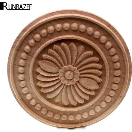 RUNBAZEF Round Onlay Applique Wooden Wood Carving Decal Furniture Wall Corner Decor for Cabinets Windows Mirrors