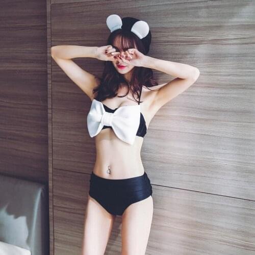 Halter Wrap Chest Padded Bowknot Swimwear Mid Waist Bikini Set Korea Style Sexy Backless Lace Beach Sunbath Suit