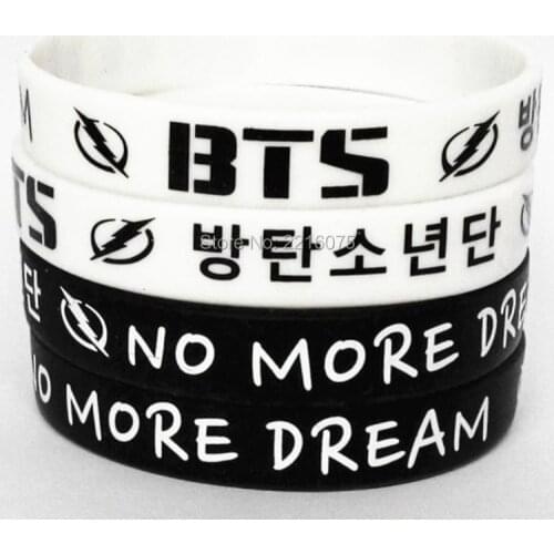 50pcs black and white even mix NO MORE DREAM K-POP bangtan boys wristband silicone bracelets free shipping