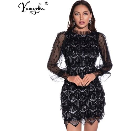 Sexy vintage party Black sequin dress women Summer autumn Mini night club outfits bodycon woman dress evening Dresses vestidos