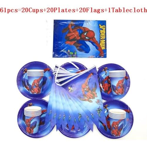 Super Hero Spiderman Theme Birthday Party Decorations Happy Birthday Party Cup Plates Flags Tablecloth Disposable Party Supplies