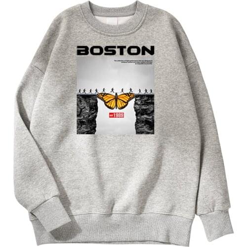 Boston Cliff Butterfly Bridge Sweatshirt Mens Gray Est 1989 Print Male Hoodies Cool Trend Clothing Comfortable Men Sweatshirts