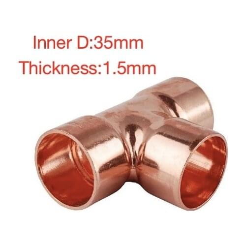 5Pieces/Lot Inner Diameter:35mm Thickness:1.5mm Copper Welding T-Shaped Tee Pipe Refrigeration Accessories