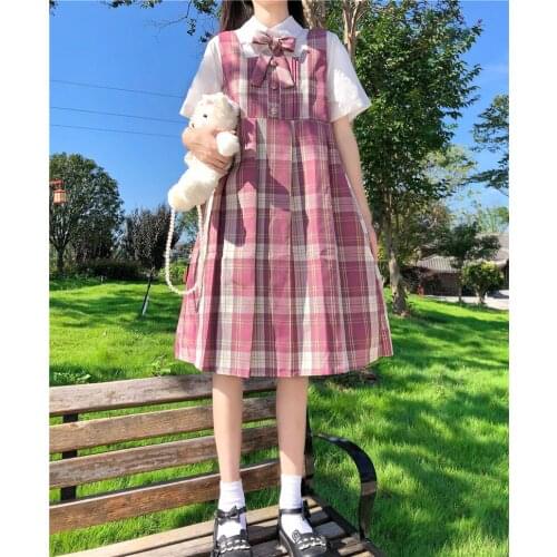 Japanese JK Uniform Plaid Skirt Long-Sleeved Shirt College Dress fairy dress tea party lolita dress sweet lolita doll