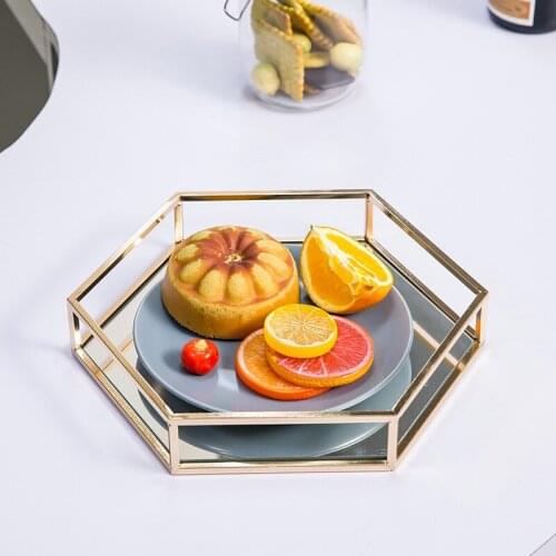 Mirror Hexagon Tray Simple Metal Home Furnishings Tea Table Cup Fruit Dessert Storage Tray