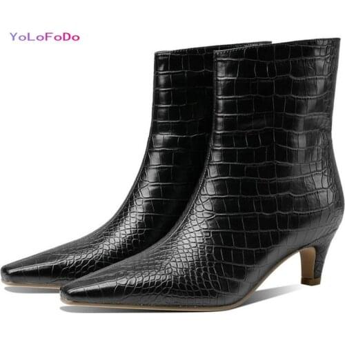 Black Brown White Women Ankle Boots 2021 Autumn Winter Women Thick Heel Boots Fashion Square Toe Slip on Ladies Boots Big Size43