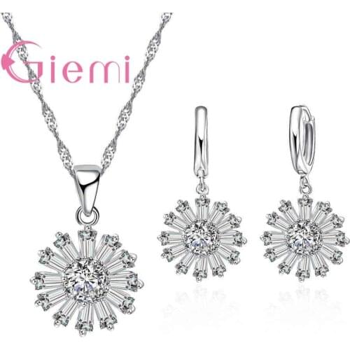 Ture 925 Sterling Silver Necklace Drop Pendant Austrian Crystal Earrings Wedding Sets For Bridal Women Best Accessory